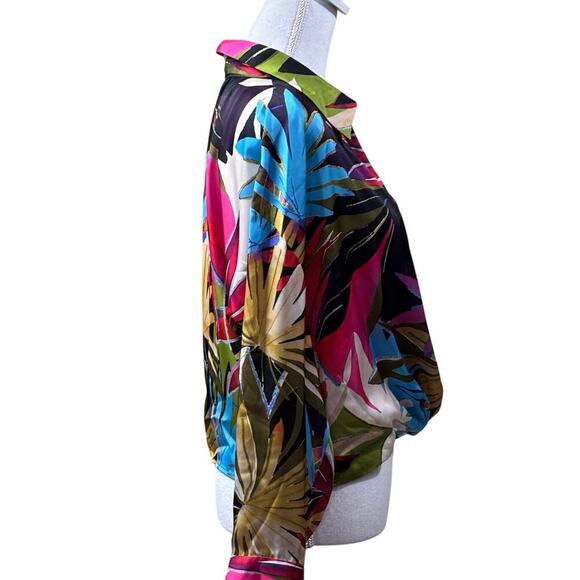 Zara multi top, tropical, glamorous, statement, bold, resort, silky, botanical - Picture 2 of 5